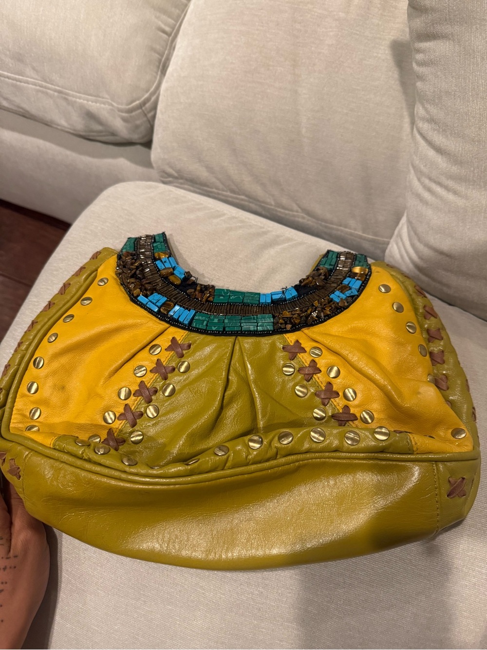Mary Frances leather clutch with beading details - Picture 3 of 5
